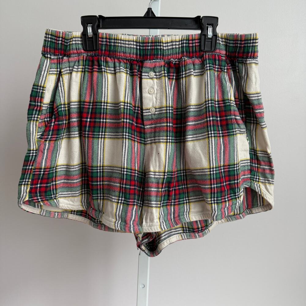 Aerie Shorts Size L White Multi-color Plaid‎
